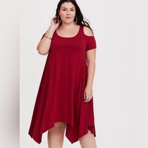 Torrid Plus Size Cold-Shoulder Swing Dress in Deep Red